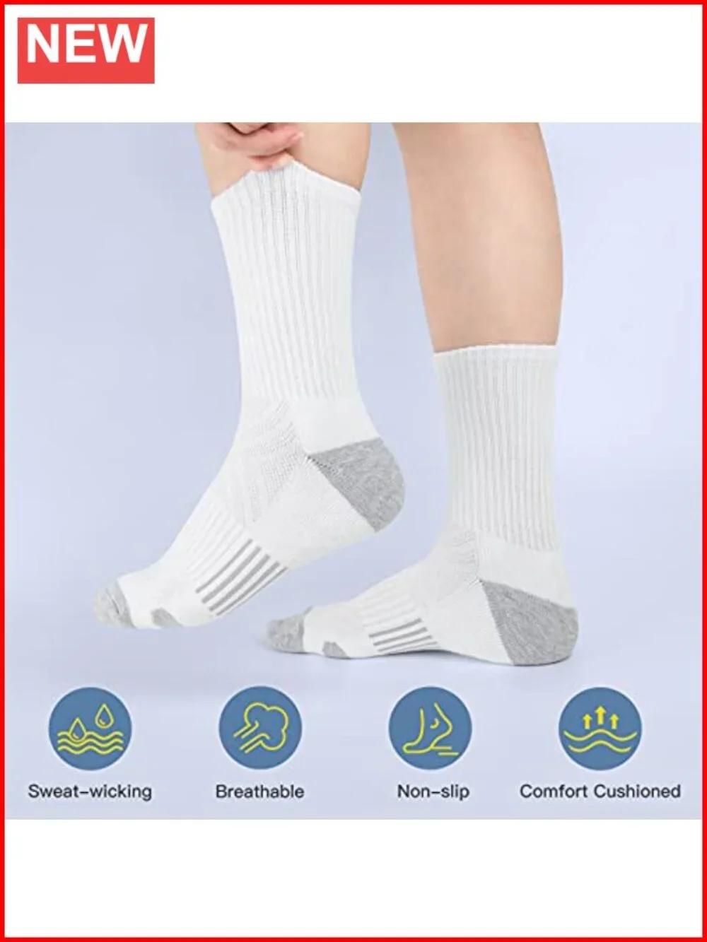 Crew Athletic Socks Cushioned Breathable Moisture Wicking Arch Support 6 Pack